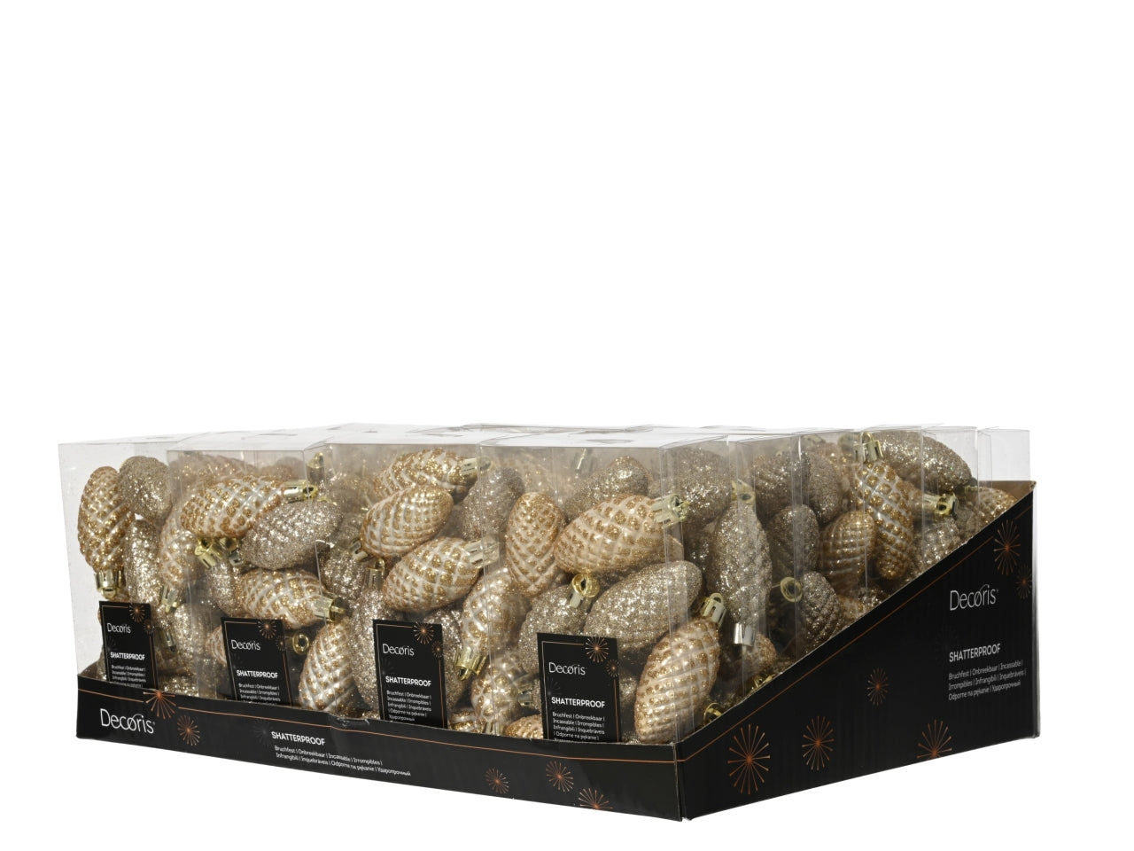 Appendino a forma di pigna in confezione da 12 pezzi beige con glitter