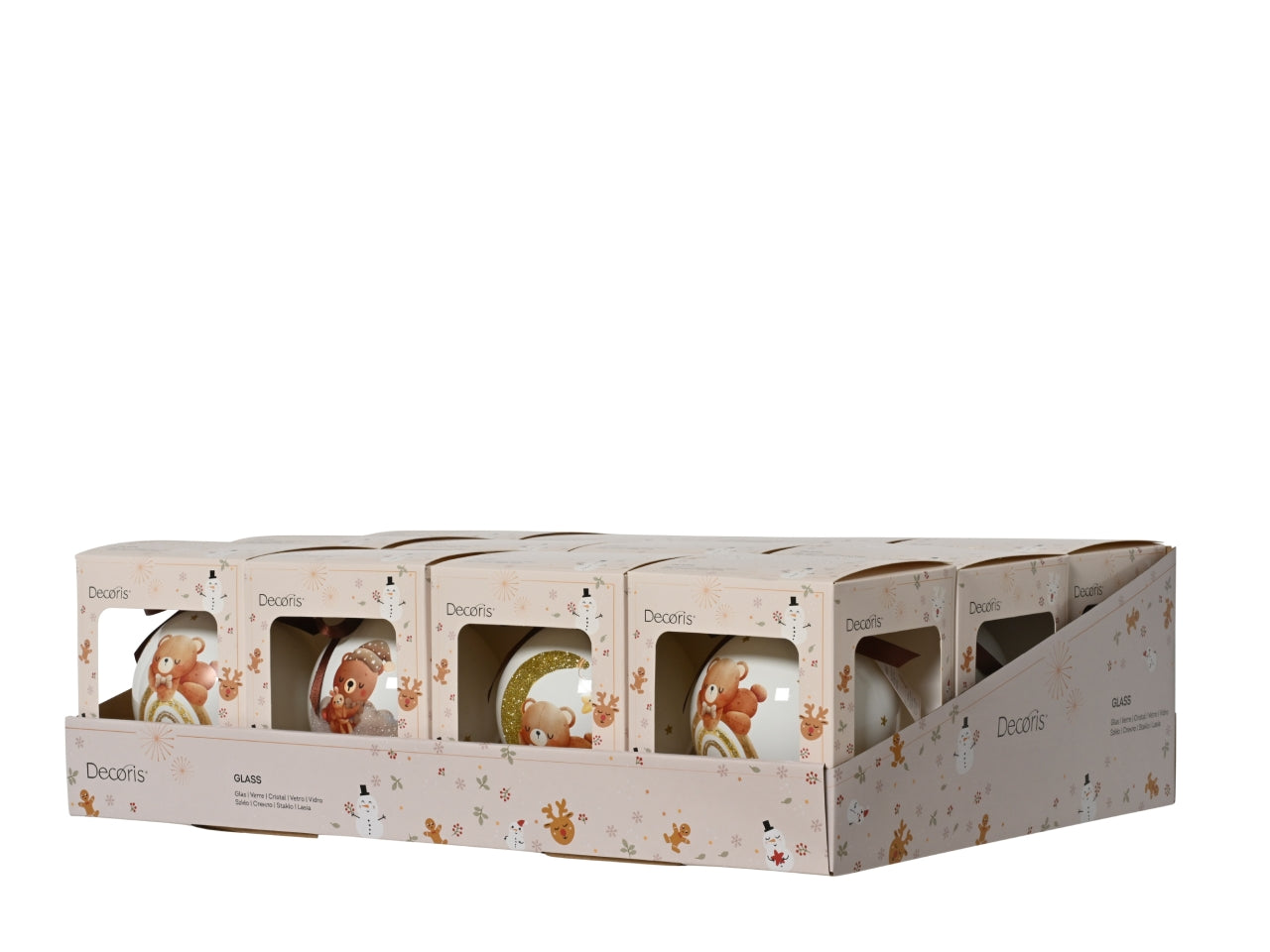 Palla di natale in vetro 10cm decorata con orsetto in 3 assortimenti