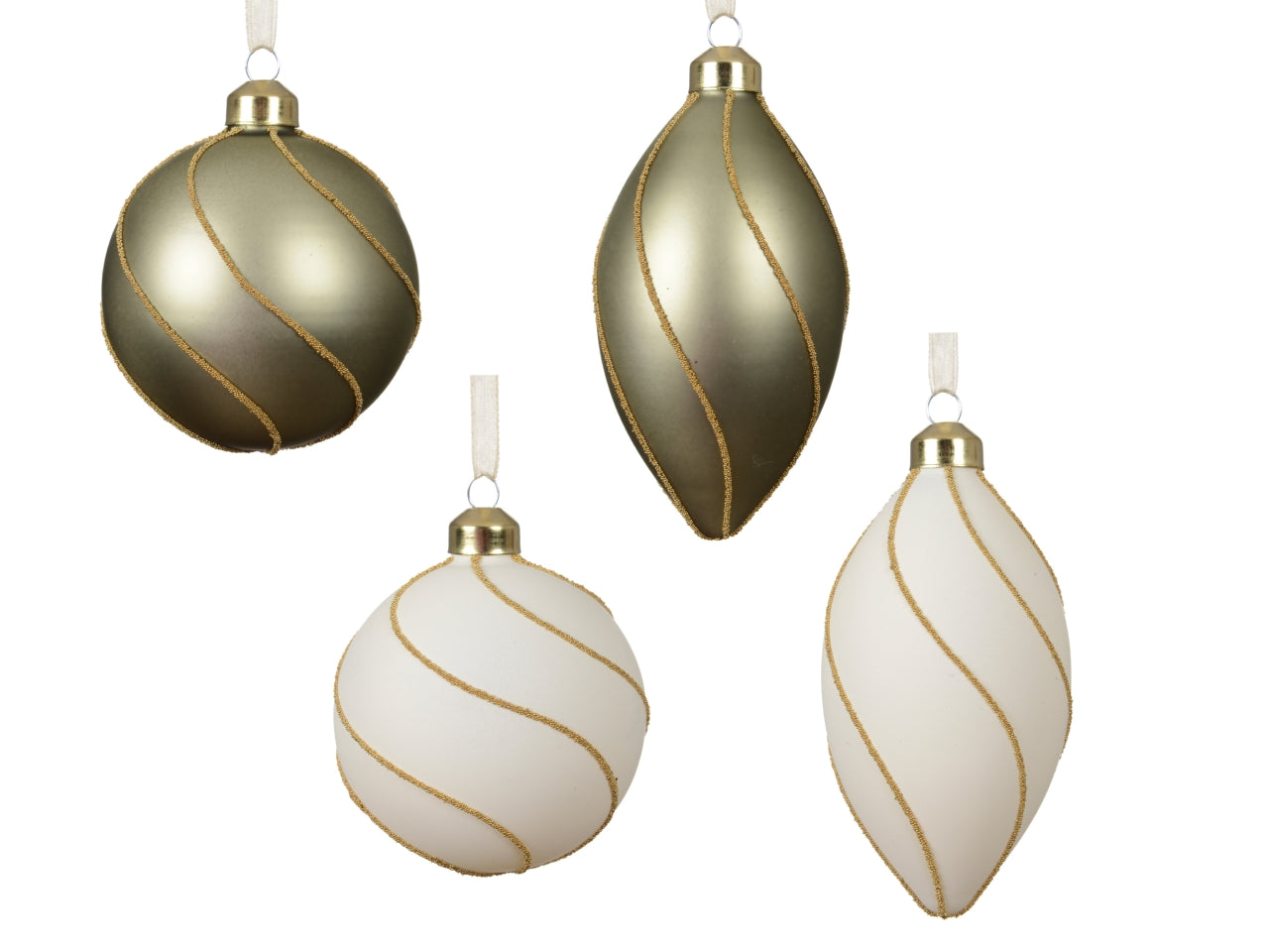 Palla di natale in vetro 8cm con spirale opaco con glitter in 4 assortimenti
