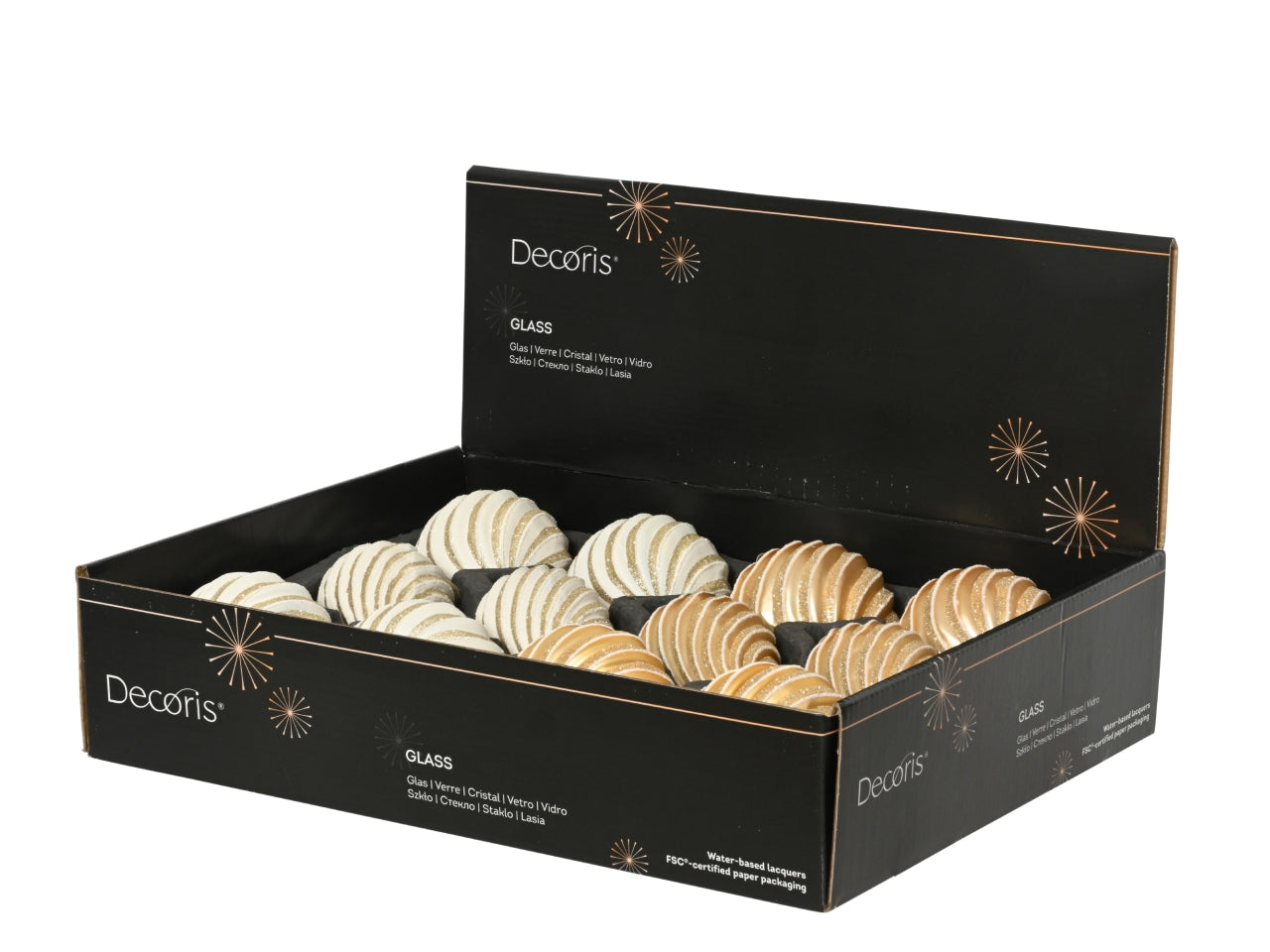 Palla di natale in vetro 8cm con spirale opaco con glitter in 6 assortimenti