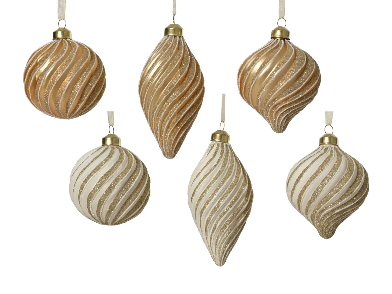 Palla di natale in vetro 8cm con spirale opaco con glitter in 6 assortimenti