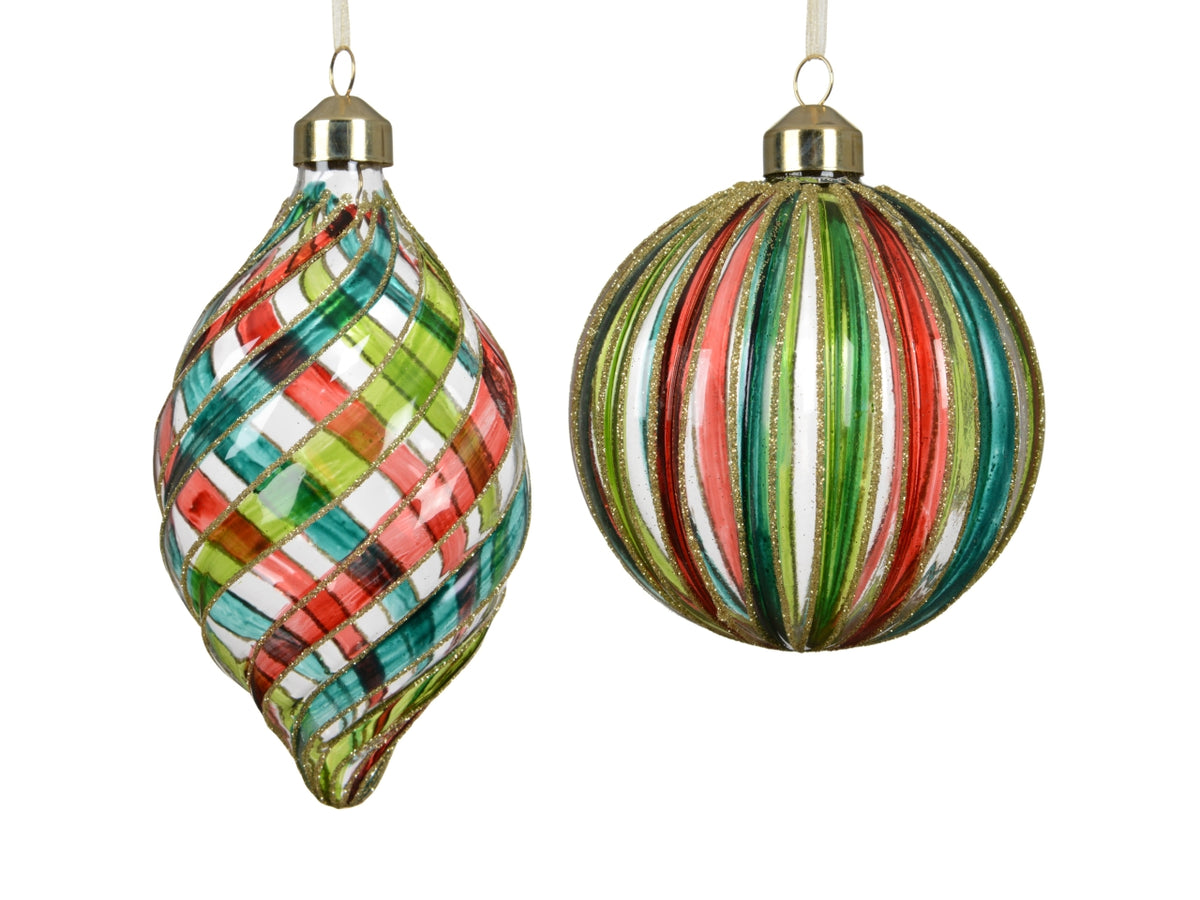 Palla di natale in vetro 10cm con glitter multicolore in 2 assortimenti