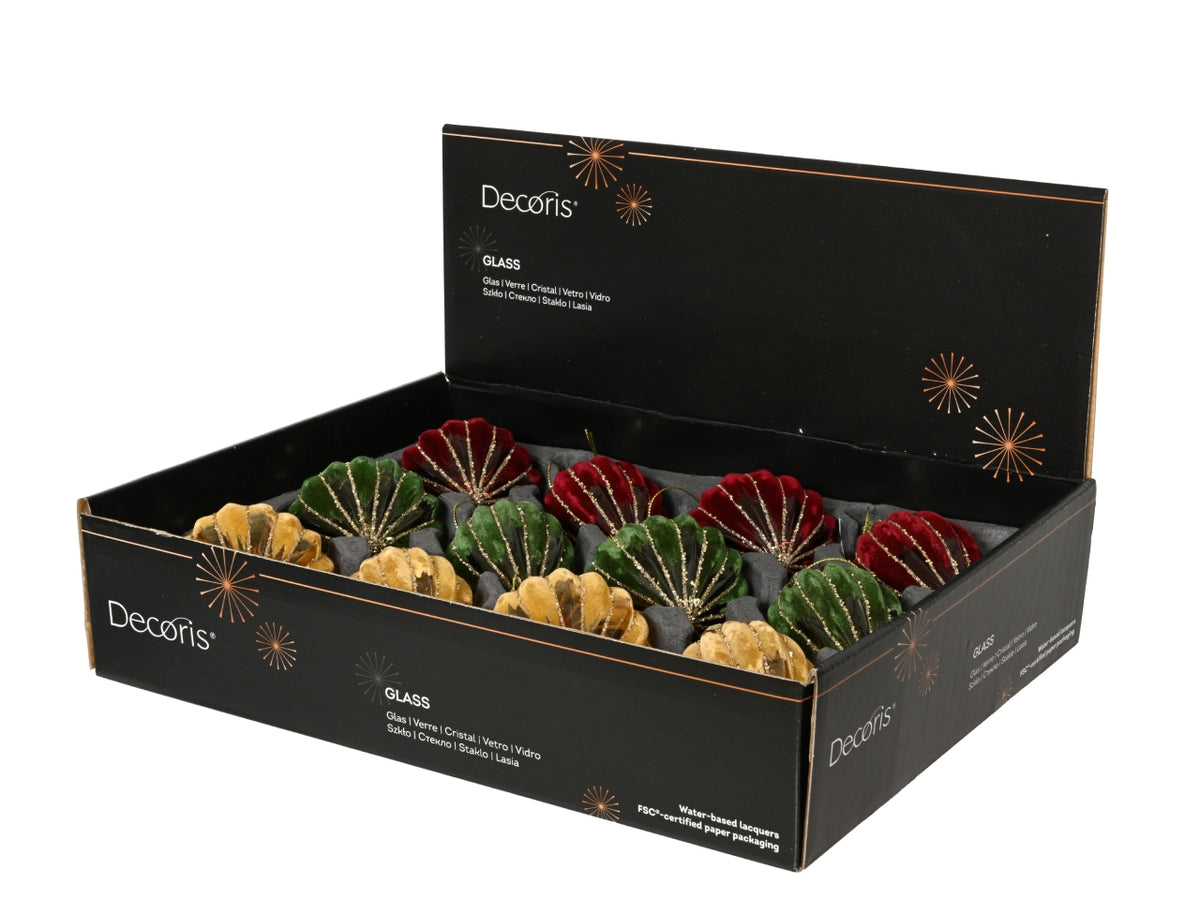 Palla di natale in vetro 8cm floccata in 6 assortimenti