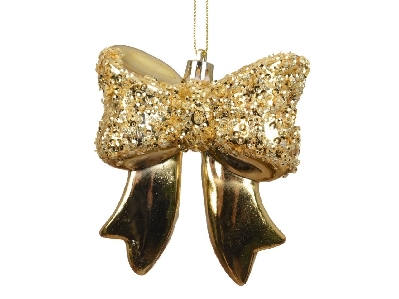 Fiocco decorativo 8,7x9,8cm lucido con glitter oro chiaro
