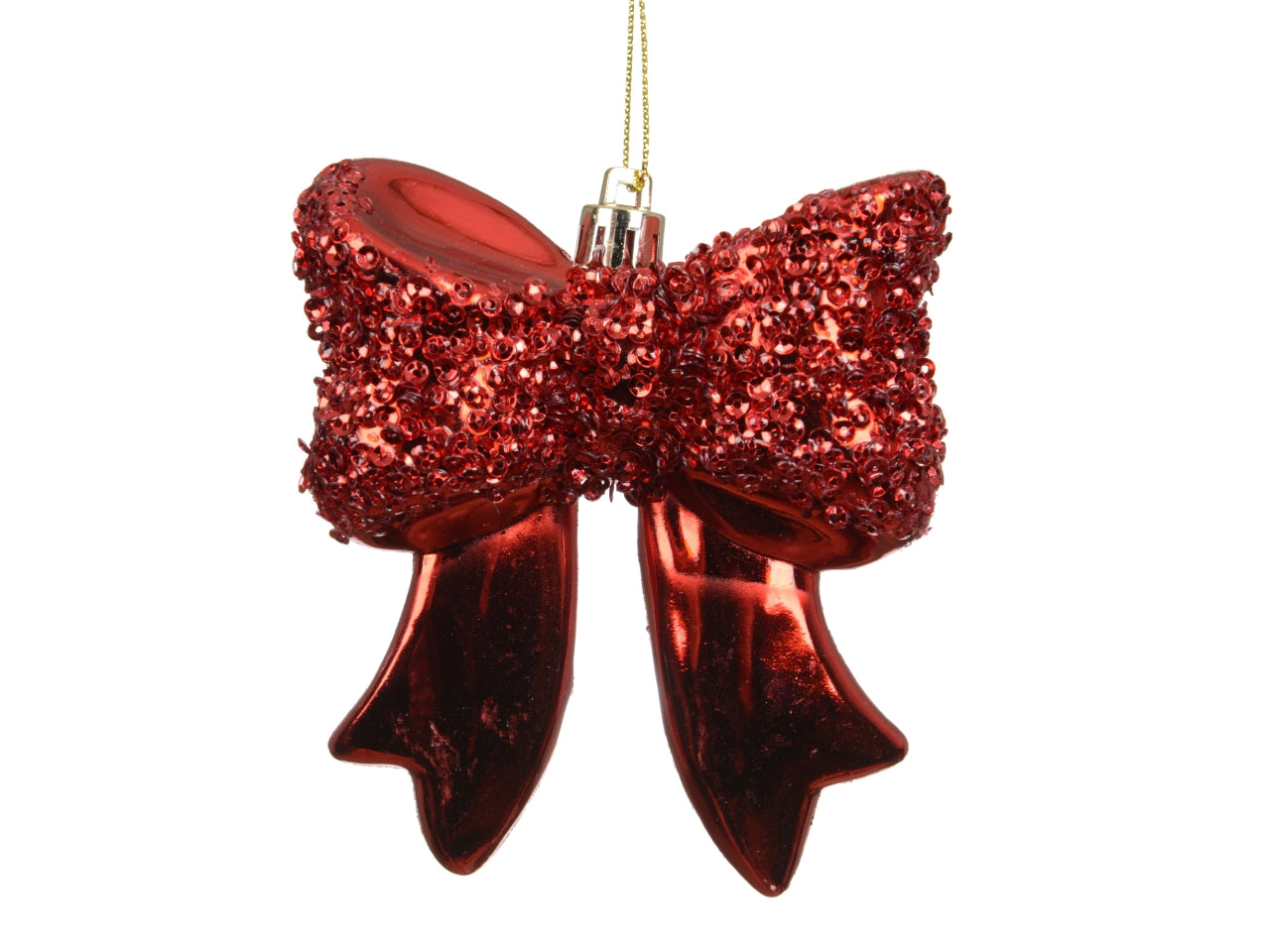 Fiocco decorativo 8,7x9,8cm lucido con glitter rosso