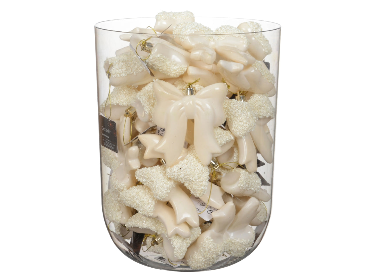 Fiocco decorativo 8,7x9,8cm lucido con glitter bianco perla