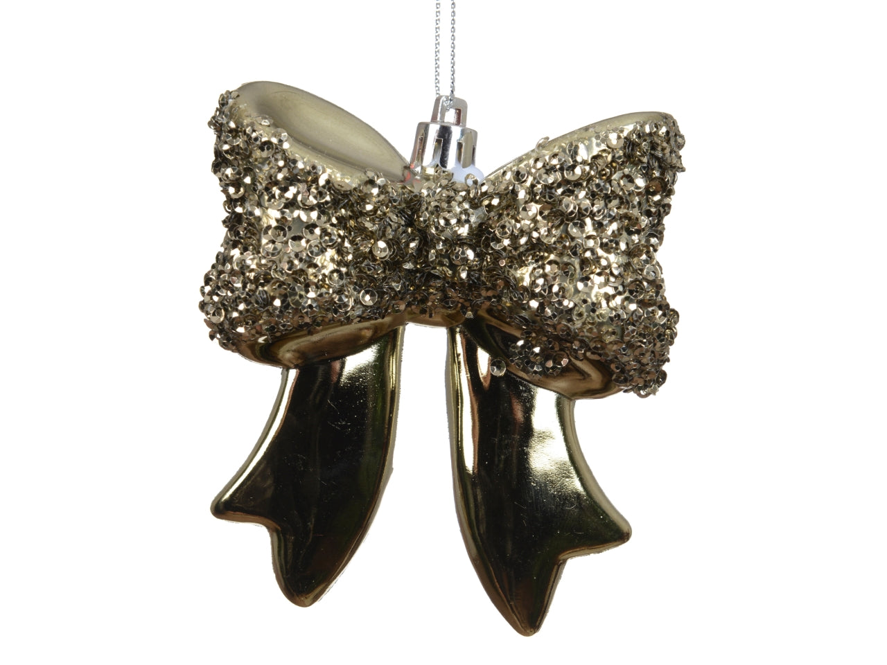Fiocco decorativo 8,7x9,8cm lucido con glitter verde rosmarino