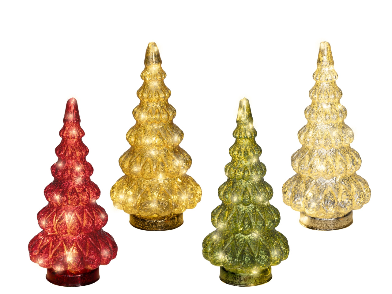 Albero di natale in vetro 25,5cm con led bianco caldo in 4 assortimenti