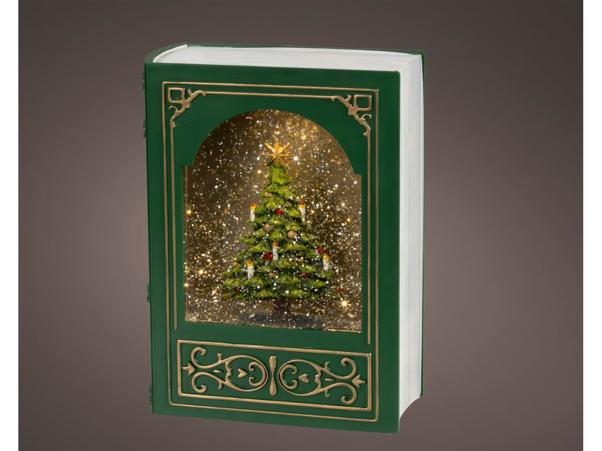 Libro decorativo 23,5cm con led e movimento glitter a batteria verde