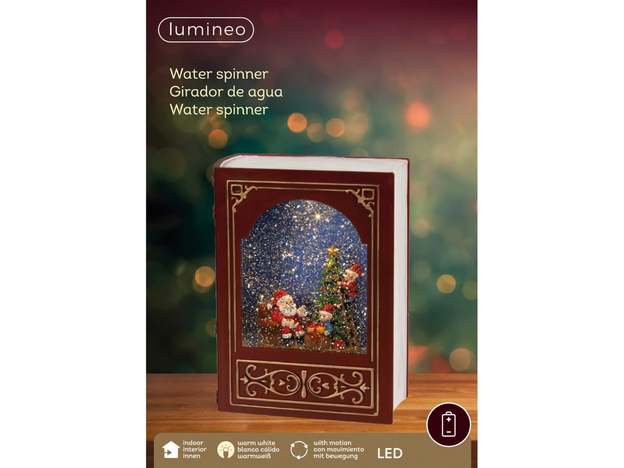 Libro decorativo 23,5cm con led e movimento glitter a batteria rosso