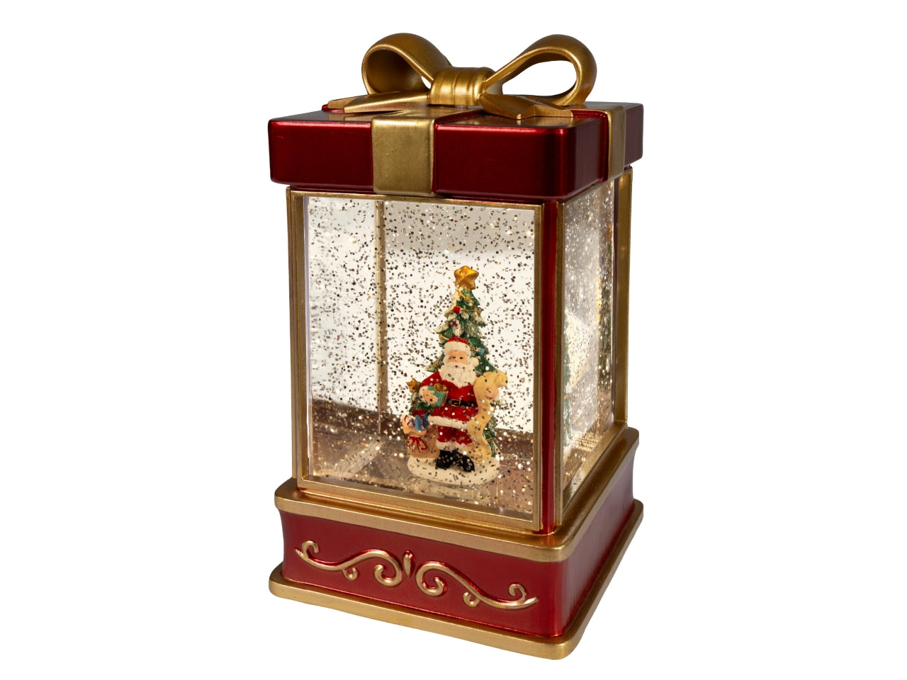 Scatola decorativa 23,5cm con led e movimento glitter a batteria rosso
