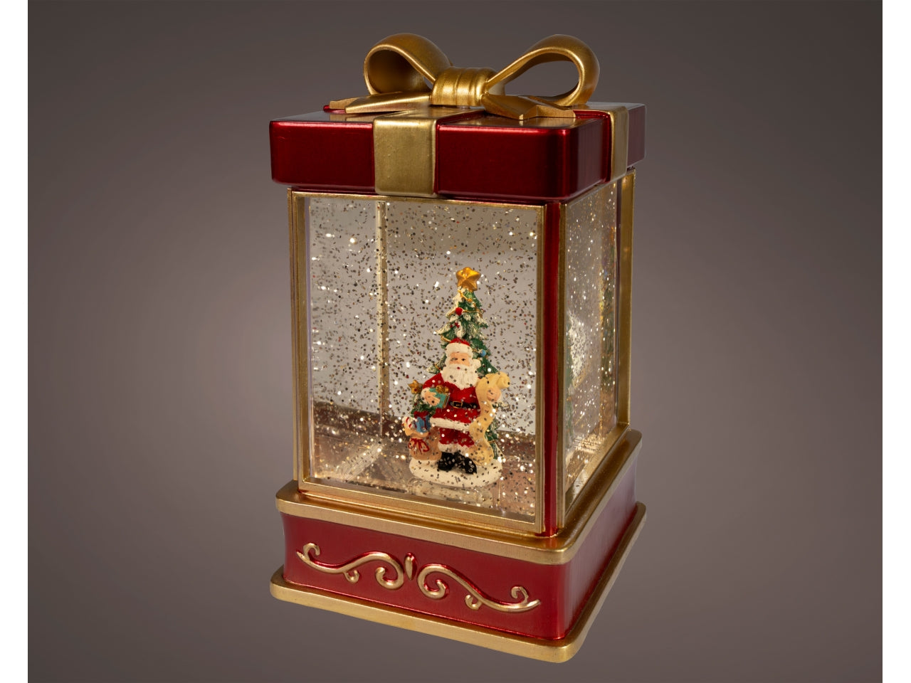 Scatola decorativa 23,5cm con led e movimento glitter a batteria rosso