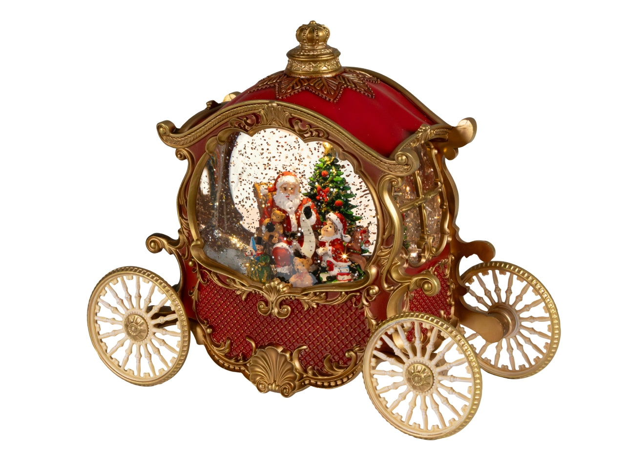 Carrozza decorativa con led e movimento glitter a batteria rosso