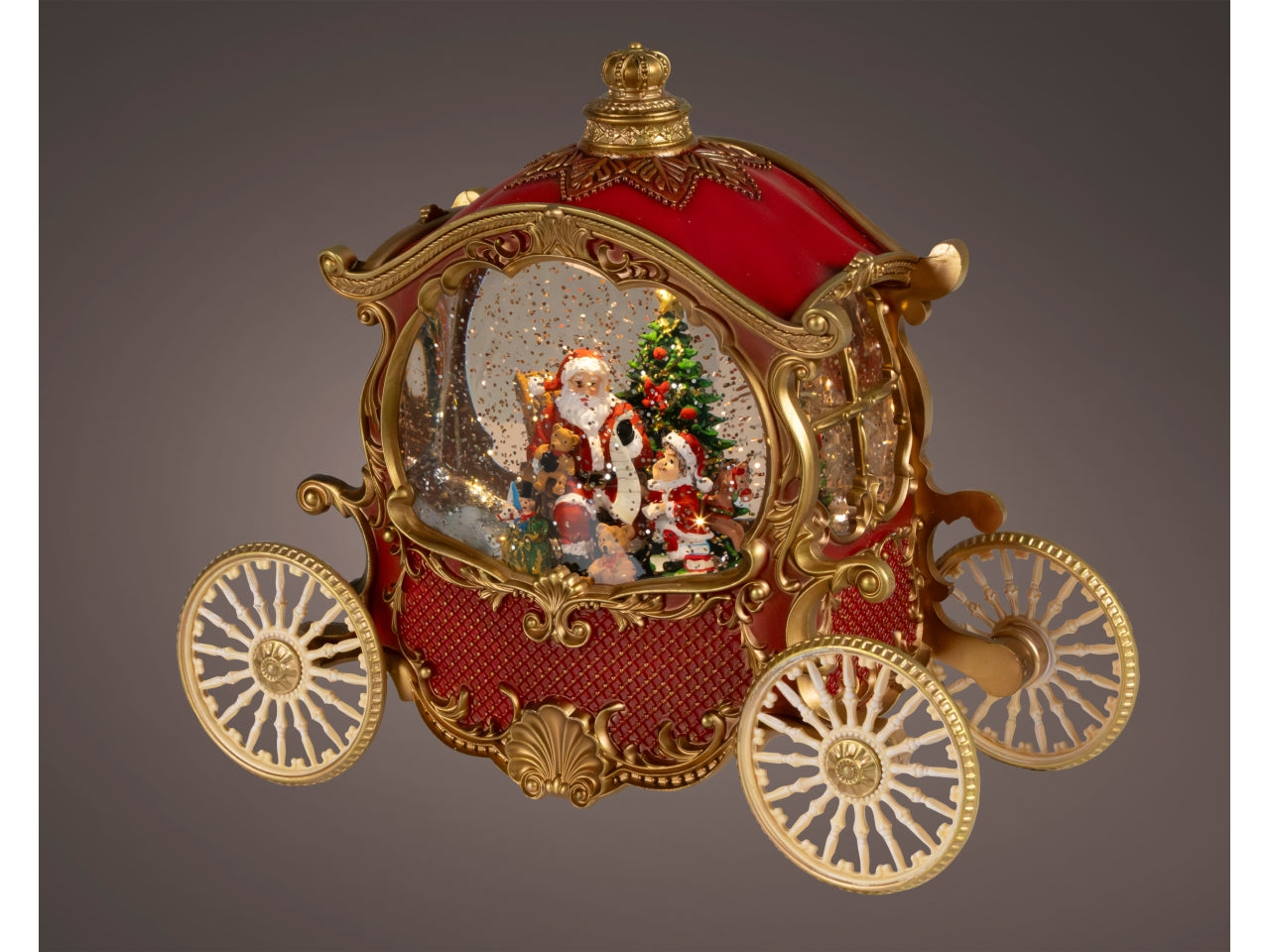 Carrozza decorativa con led e movimento glitter a batteria rosso