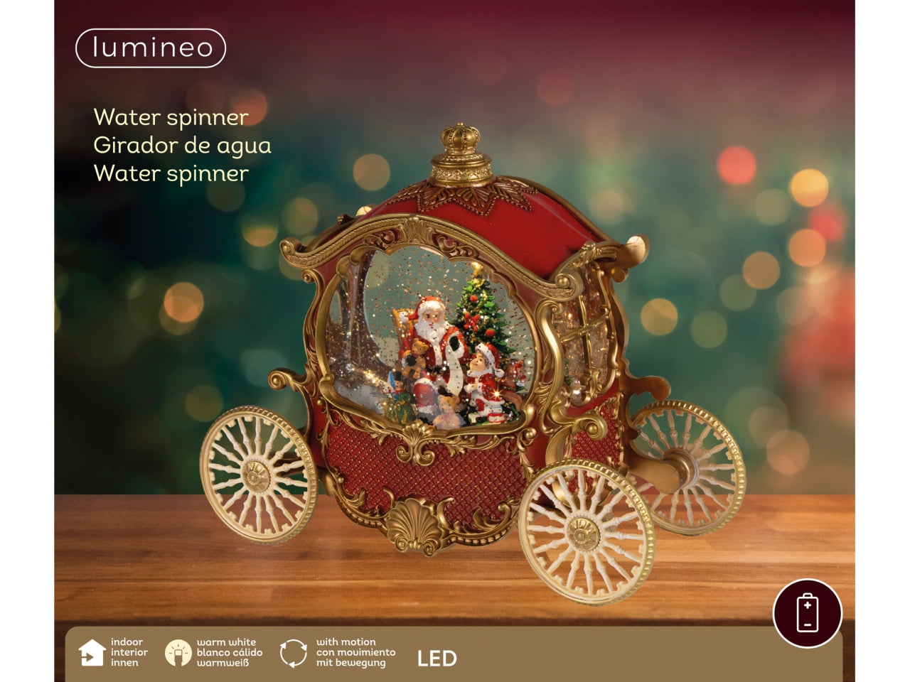 Carrozza decorativa con led e movimento glitter a batteria rosso