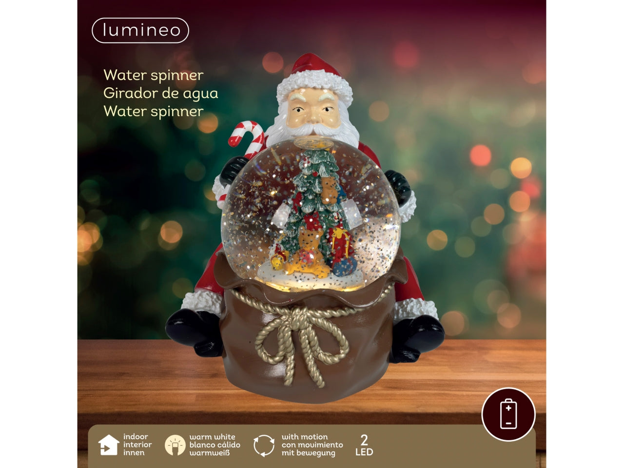 Palla da neve decorativa 18,4cm con led e movimento glitter a batteria
