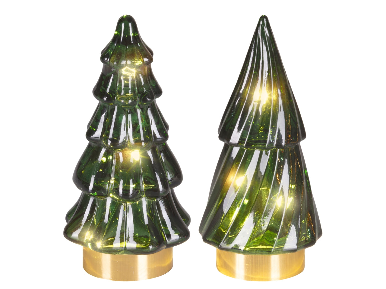 Albero di natale in vetro 12,8cm con led bianco caldo verde in 2 assortimenti