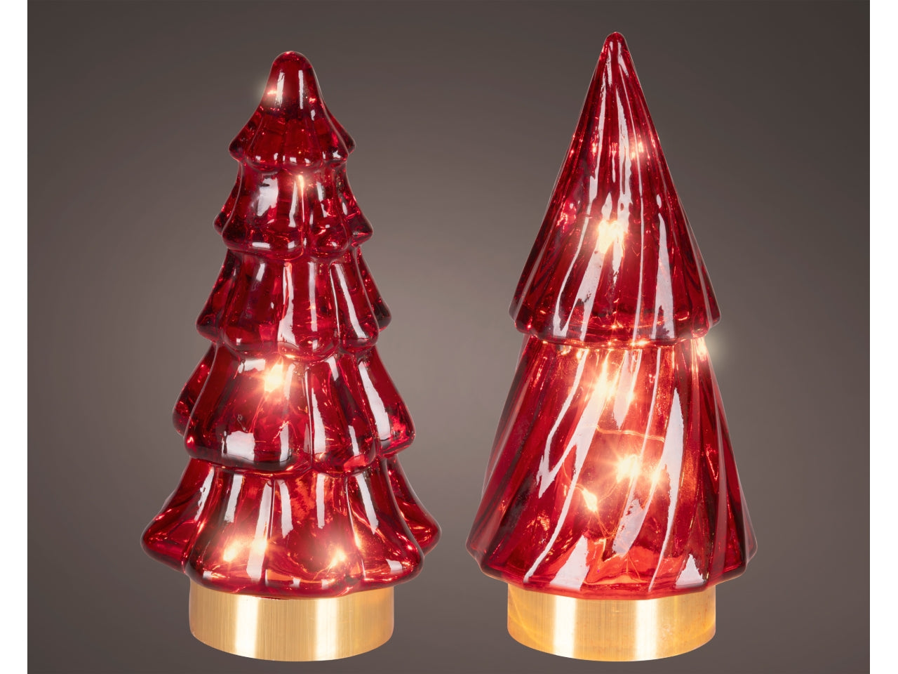 Albero di natale in vetro 12,8cm con led bianco caldo rosso in 2 assortimenti