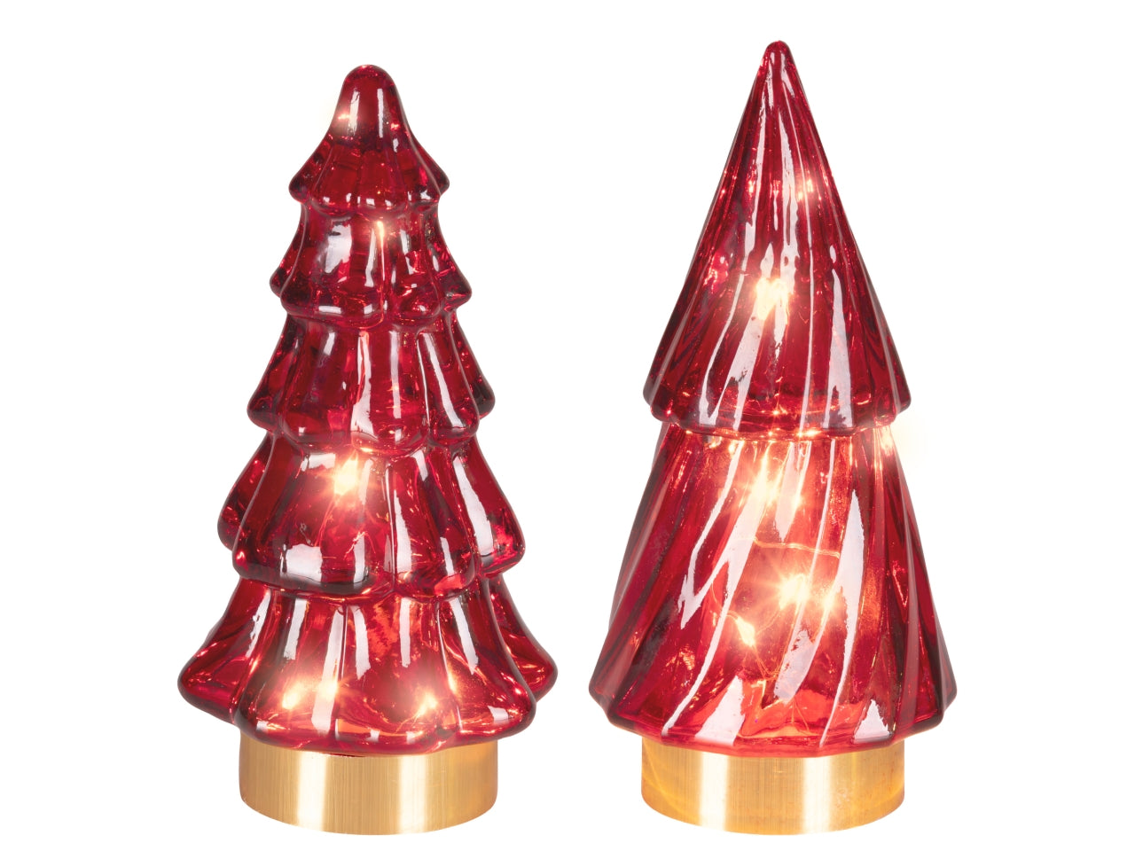 Albero di natale in vetro 12,8cm con led bianco caldo rosso in 2 assortimenti