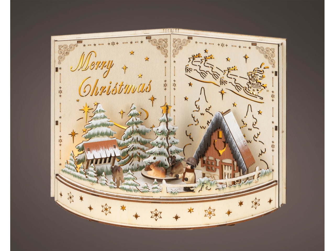 Scenario natalizio in legno 30x22cm con luci a batteria