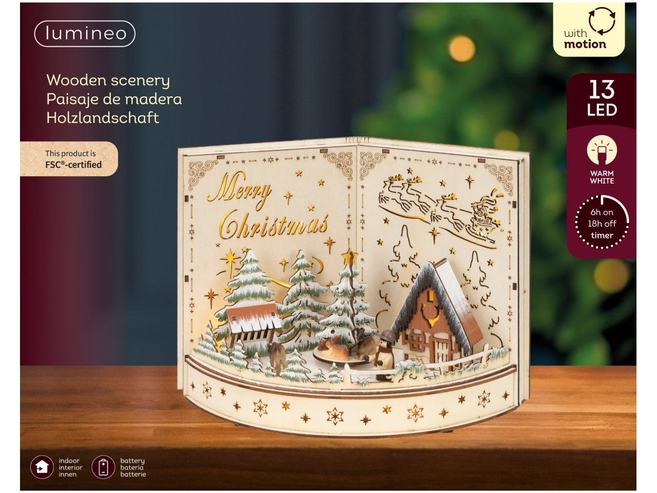 Scenario natalizio in legno 30x22cm con luci a batteria