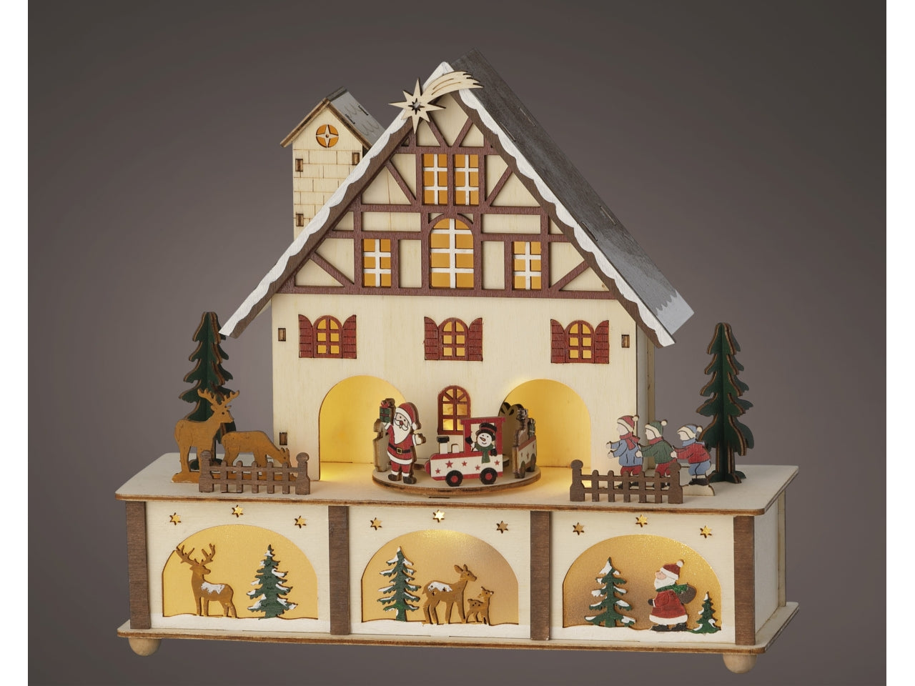 Scenario natalizio in legno 27x24,3cm con luci, musica, movimento a batteria