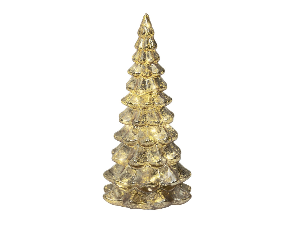 Albero di natale in vetro 21cm oro con led bianco caldo