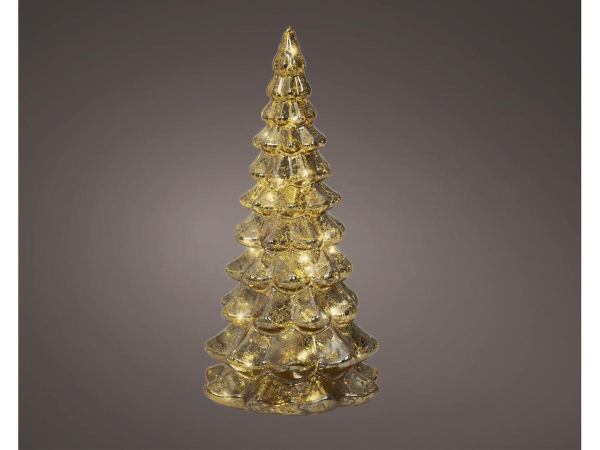 Albero di natale in vetro 21cm oro con led bianco caldo