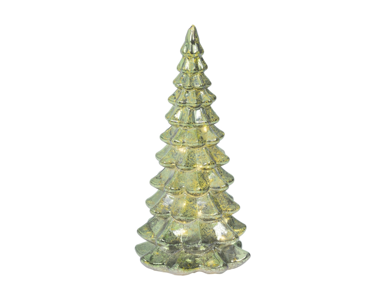 Albero di natale in vetro 21cm verde con led bianco caldo