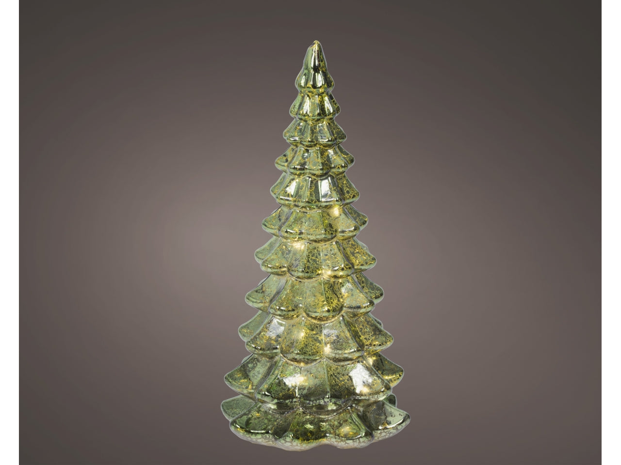Albero di natale in vetro 21cm verde con led bianco caldo