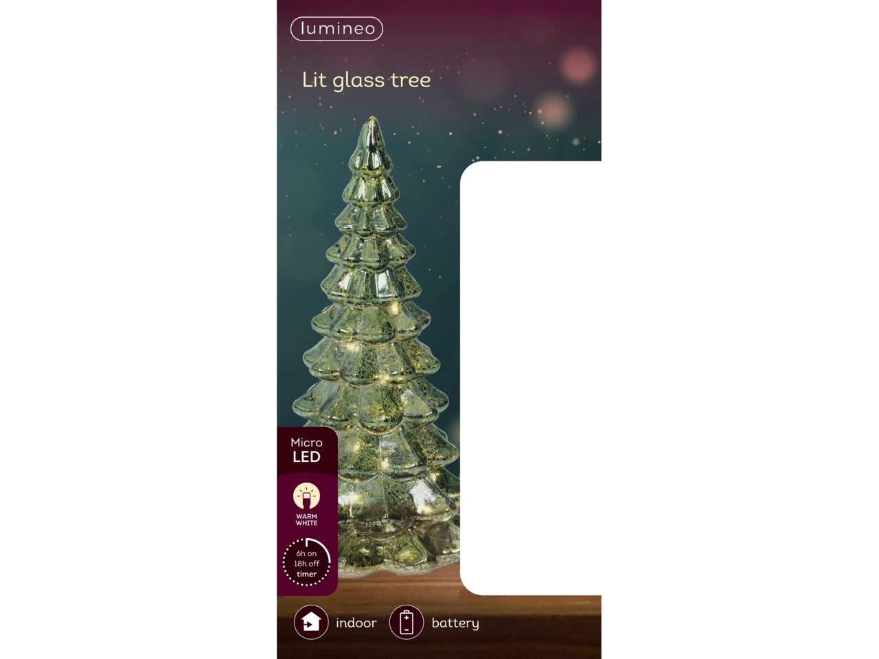 Albero di natale in vetro 21cm verde con led bianco caldo
