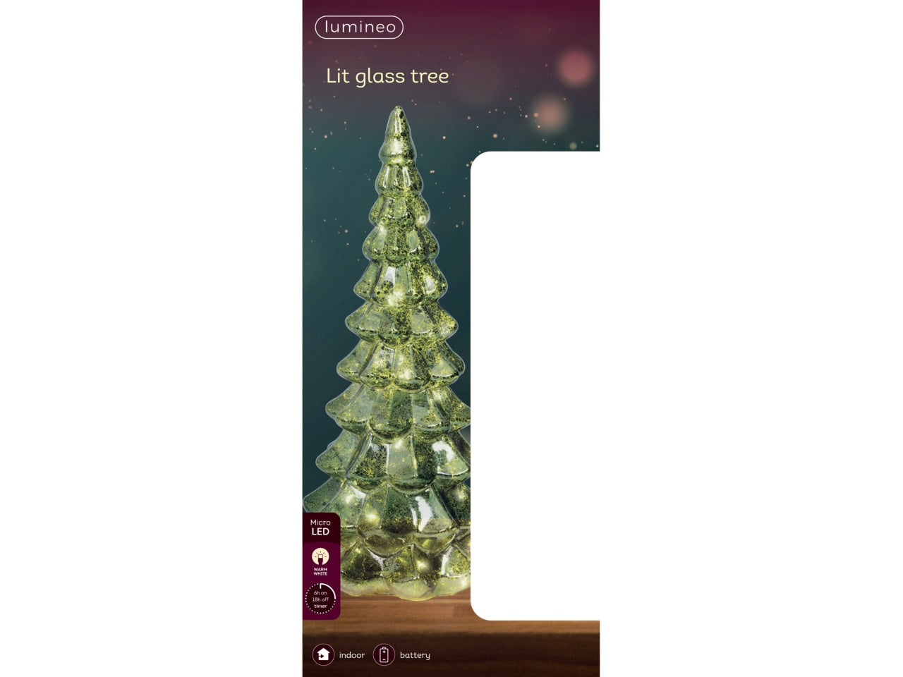 Albero di natale in vetro 32cm verde con led bianco caldo