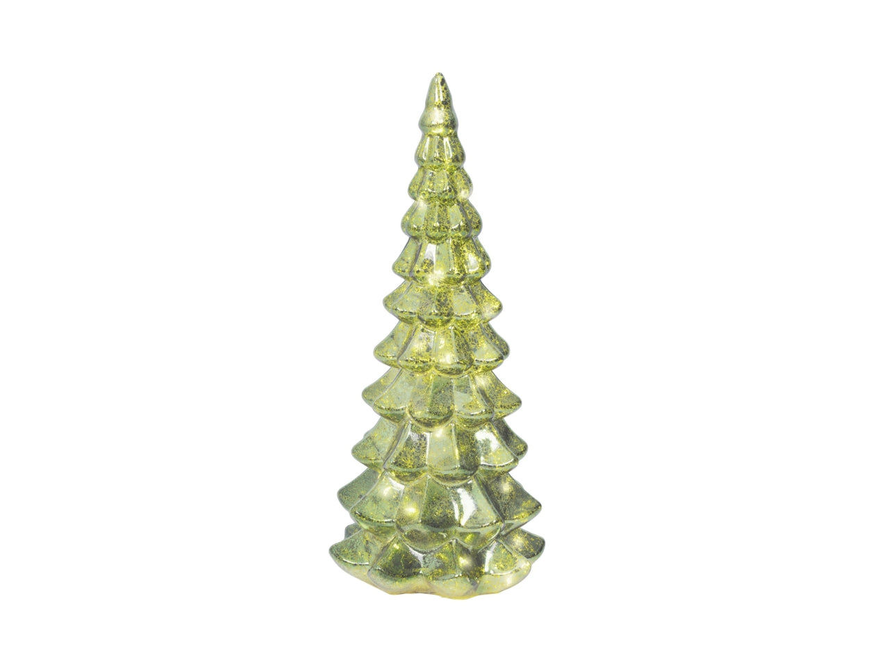 Albero di natale in vetro 32cm verde con led bianco caldo