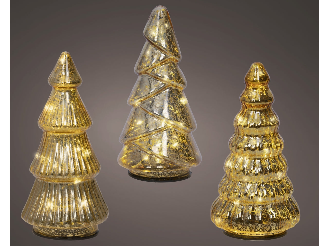 Albero di natale in vetro 17,5cm oro con led bianco caldo in 3 assortimenti