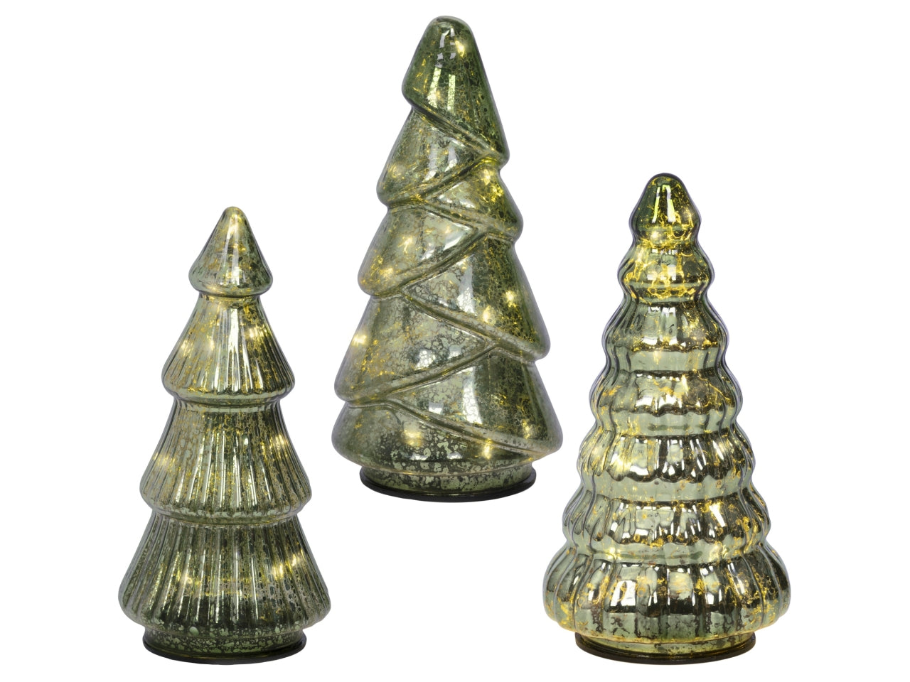 Albero di natale in vetro 17,5cm verde con led bianco caldo in 3 assortimenti
