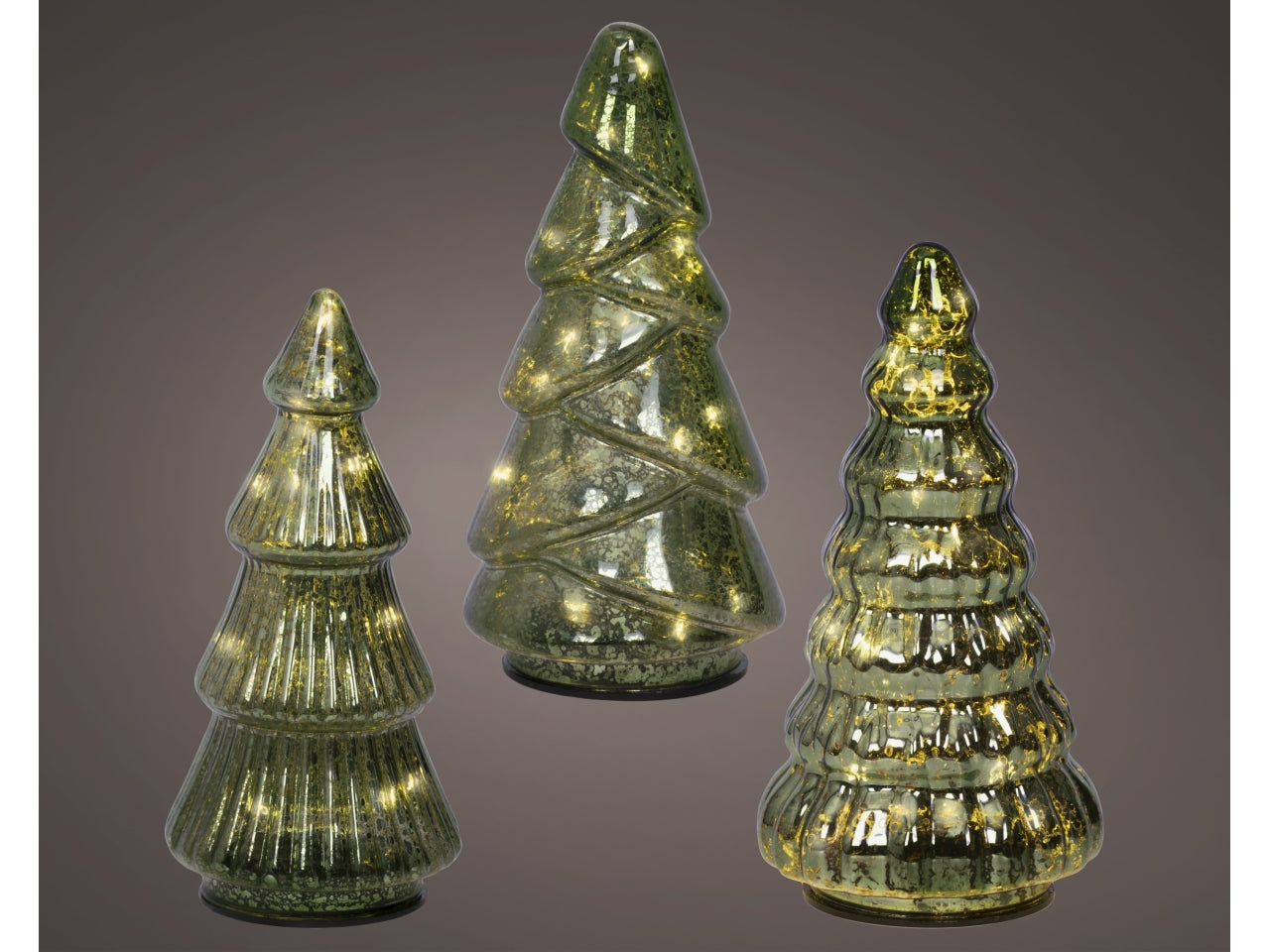 Albero di natale in vetro 17,5cm verde con led bianco caldo in 3 assortimenti