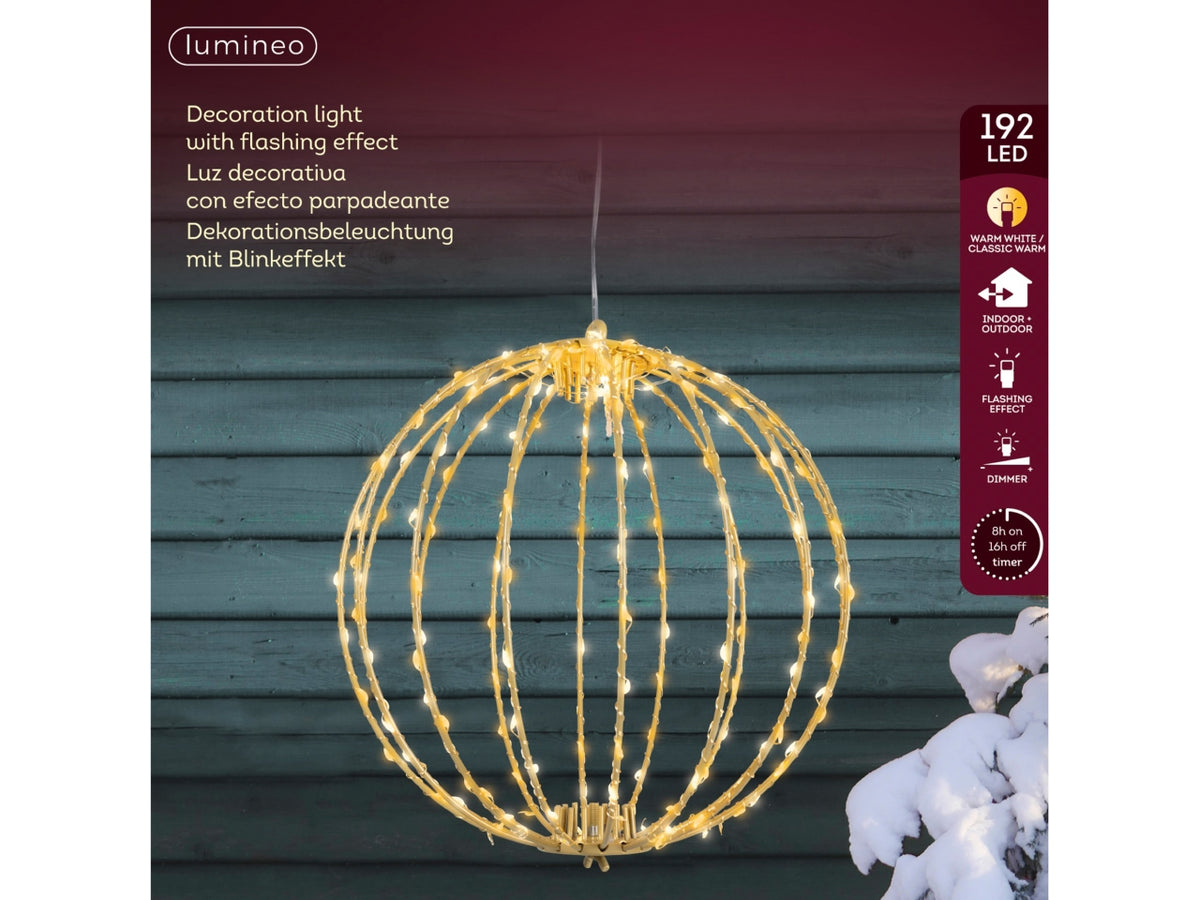 Palla luminosa in metallo 28cm con 192 led bianco caldo e flash per uso esterno