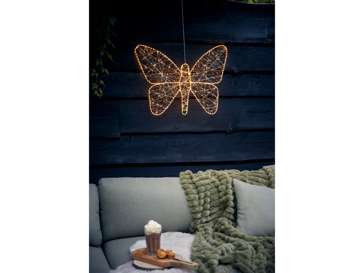 Farfalla luminosa maxi 98x77cm con 760 led bianco caldo e flash per uso esterno
