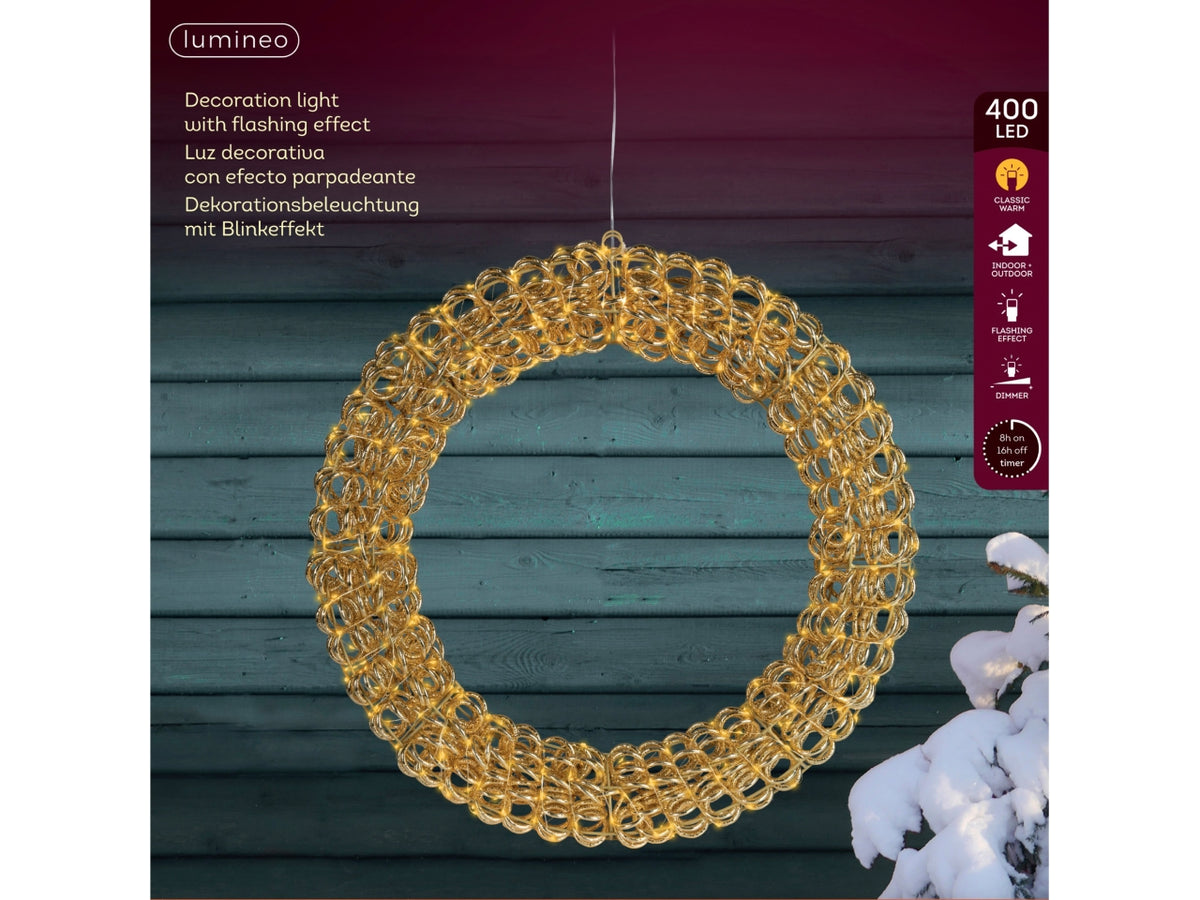 Corona luminosa 58cm con 400 led bianco classico e flash per uso esterno