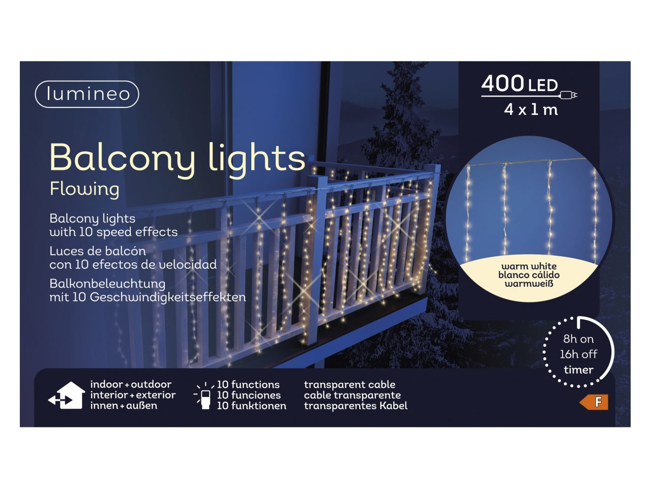 Tenda luminosa 4x1mt con 400 led bianco caldo,10 funzioni per uso interno/esterno