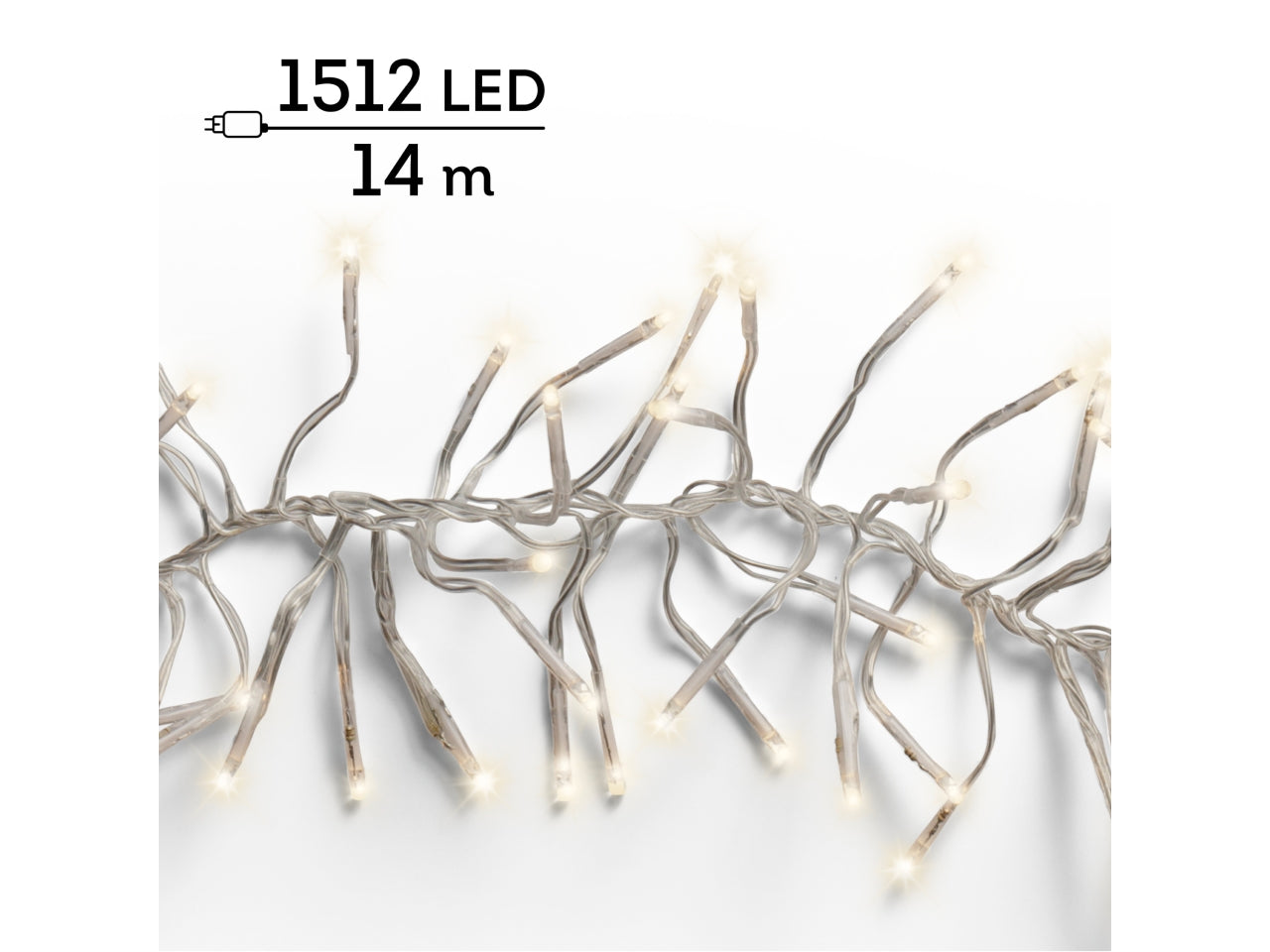 Catena di luci con 1512 cluster bianco caldo a 8 funzioni, filo trasparente per uso interno/esterno