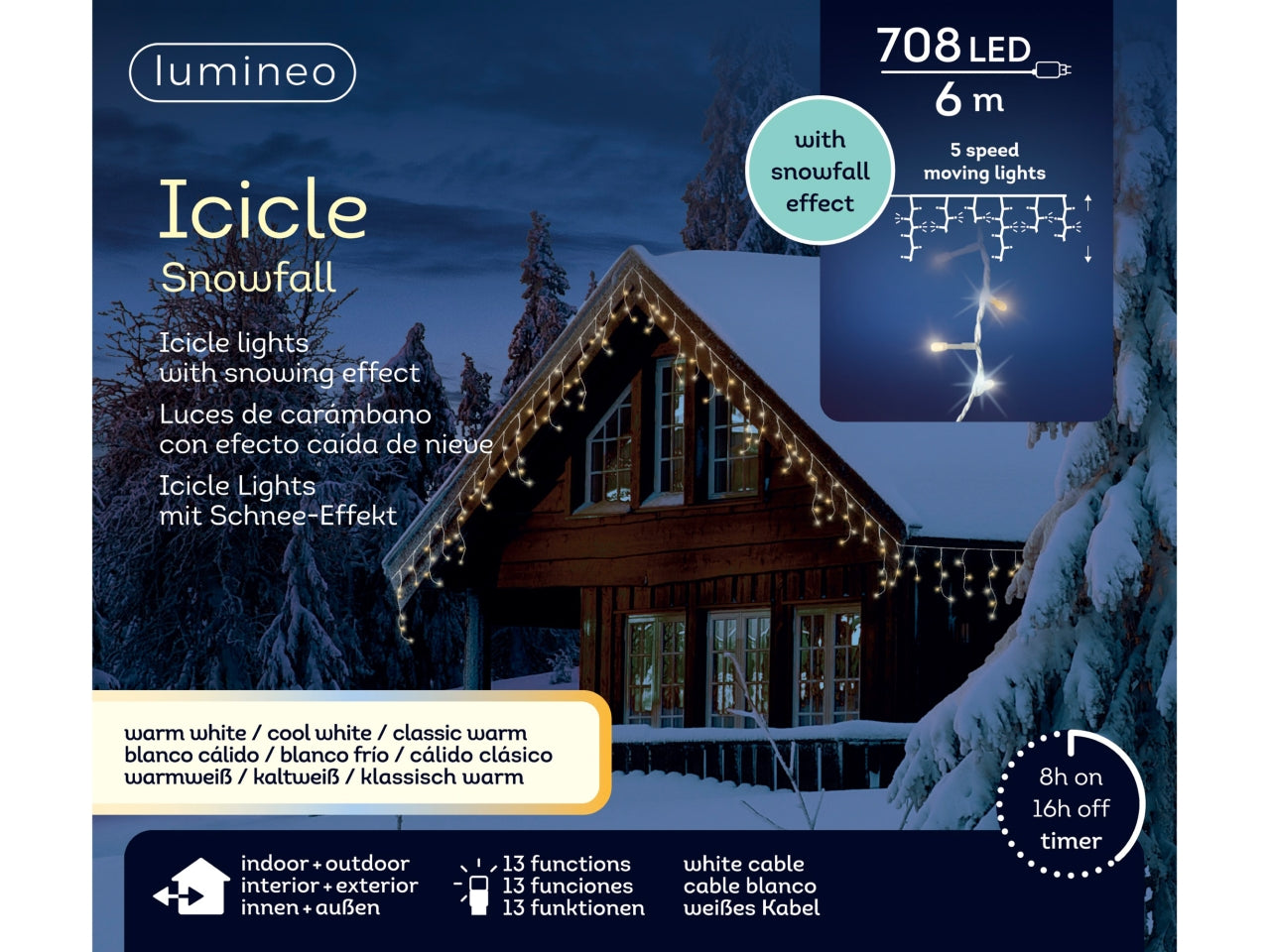 Tenda luminosa con 708 led bianco classico e flash bianco freddo 13 funzioni, lunghezza 6mt per uso interno/esterno