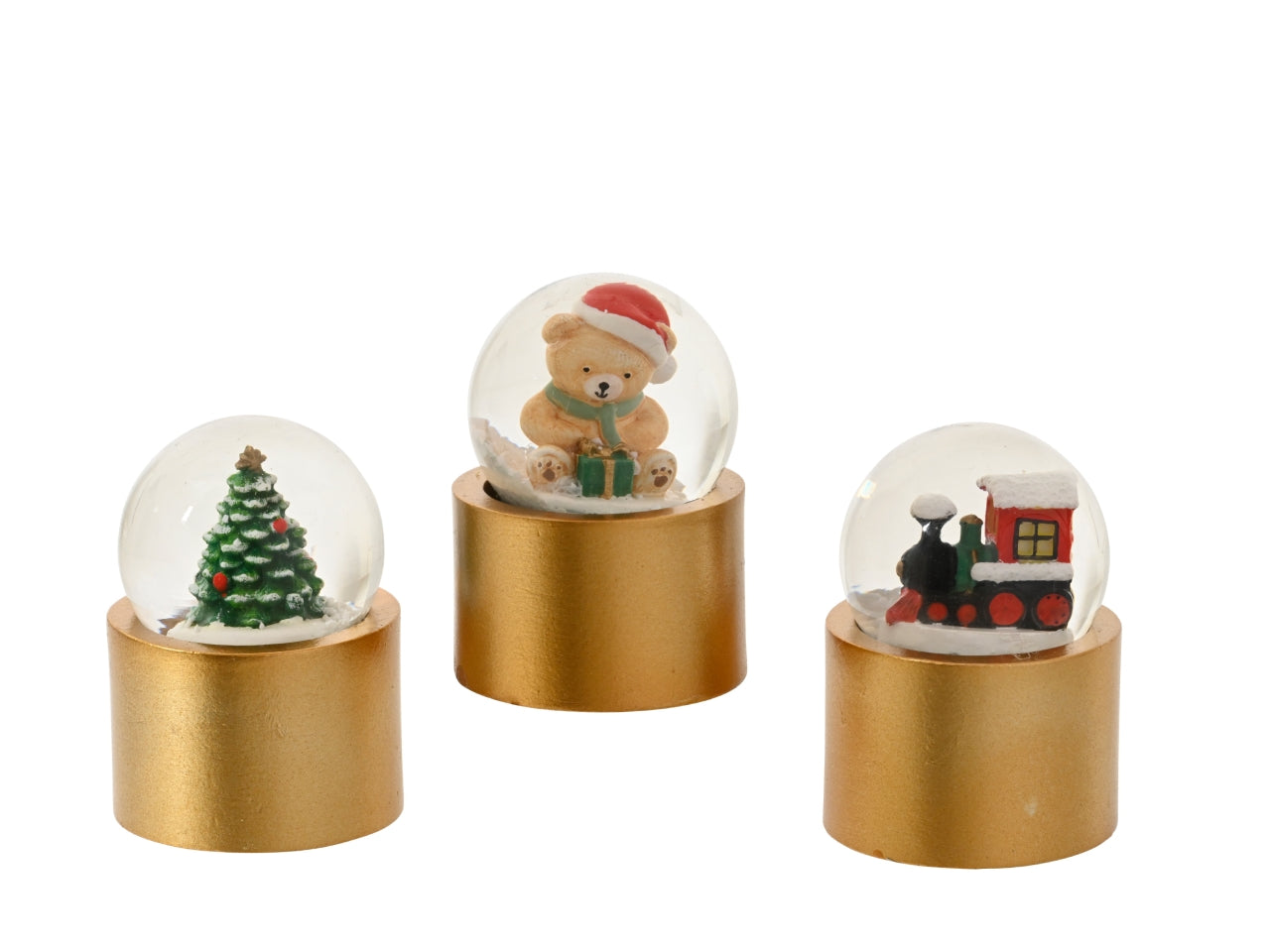 Palla di neve 6cm oro in 3 assortimenti