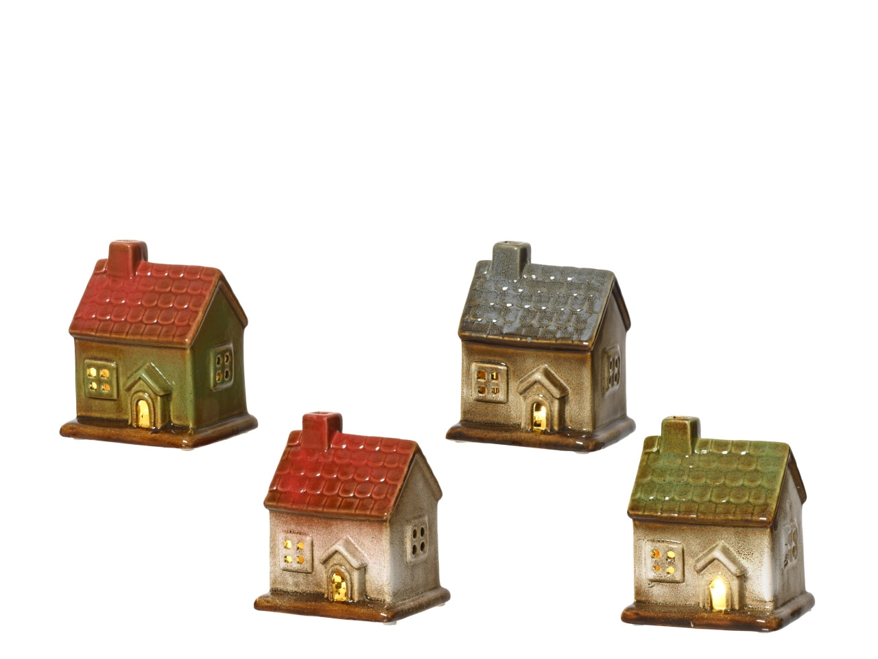 Casetta decorativa in gres 11,3x9,2x7,2cm con led in 4 assortimenti