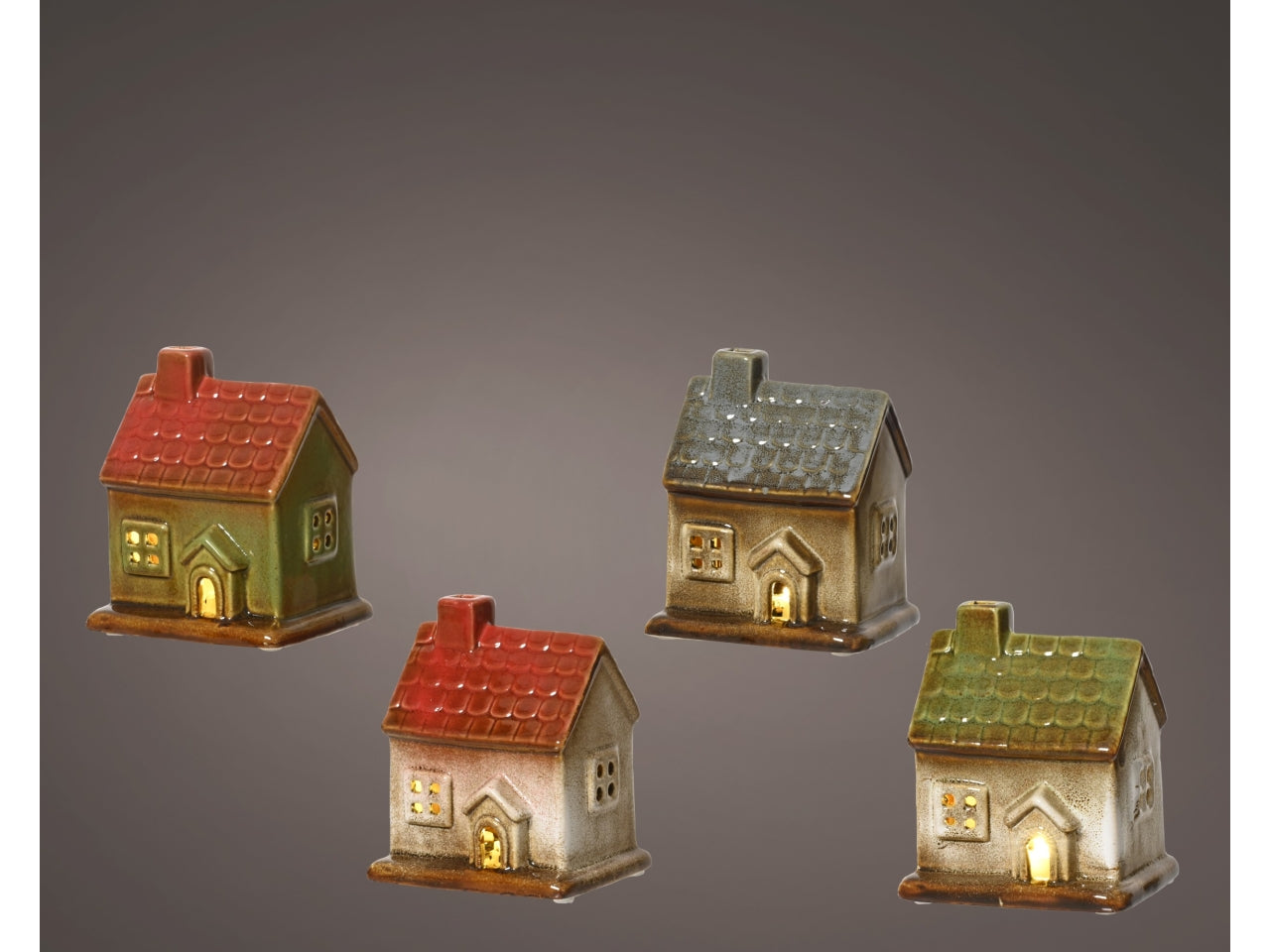 Casetta decorativa in gres 11,3x9,2x7,2cm con led in 4 assortimenti