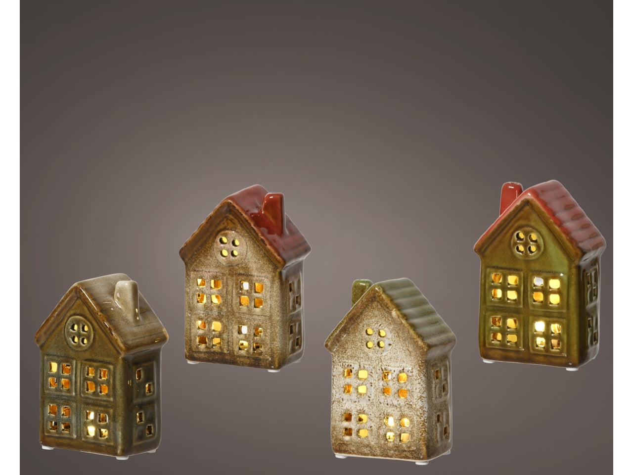 Casetta decorativa in gres 7x4,5x11,5cm con led in 4 assortimenti