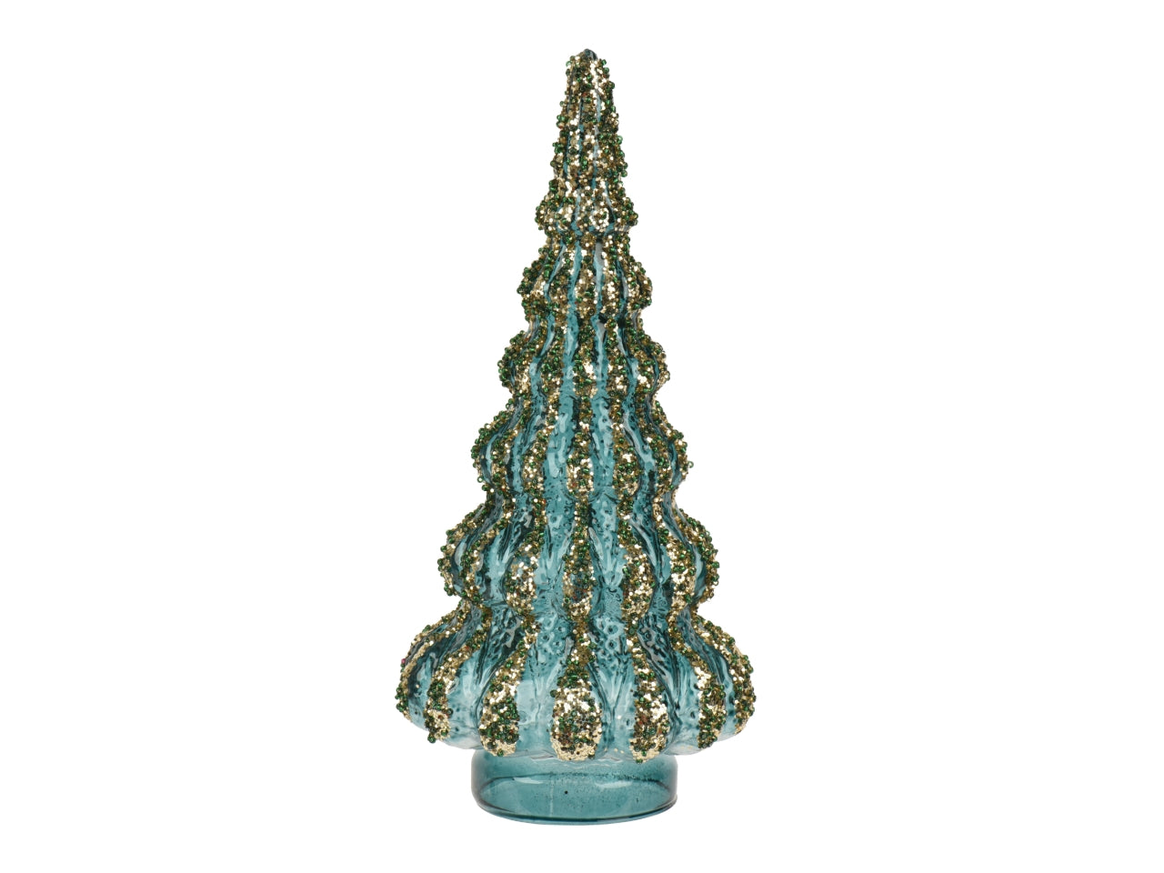 Albero di natale in vetro 25,5cm con glitter verde smeraldo