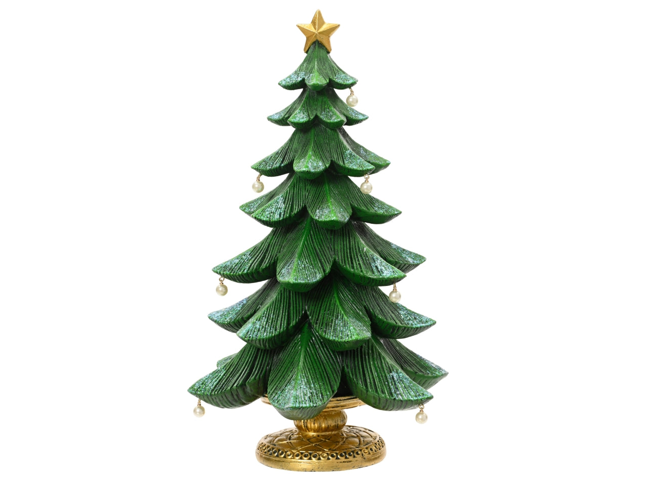 Albero di natale 36,5cm in poliresina con perline verde