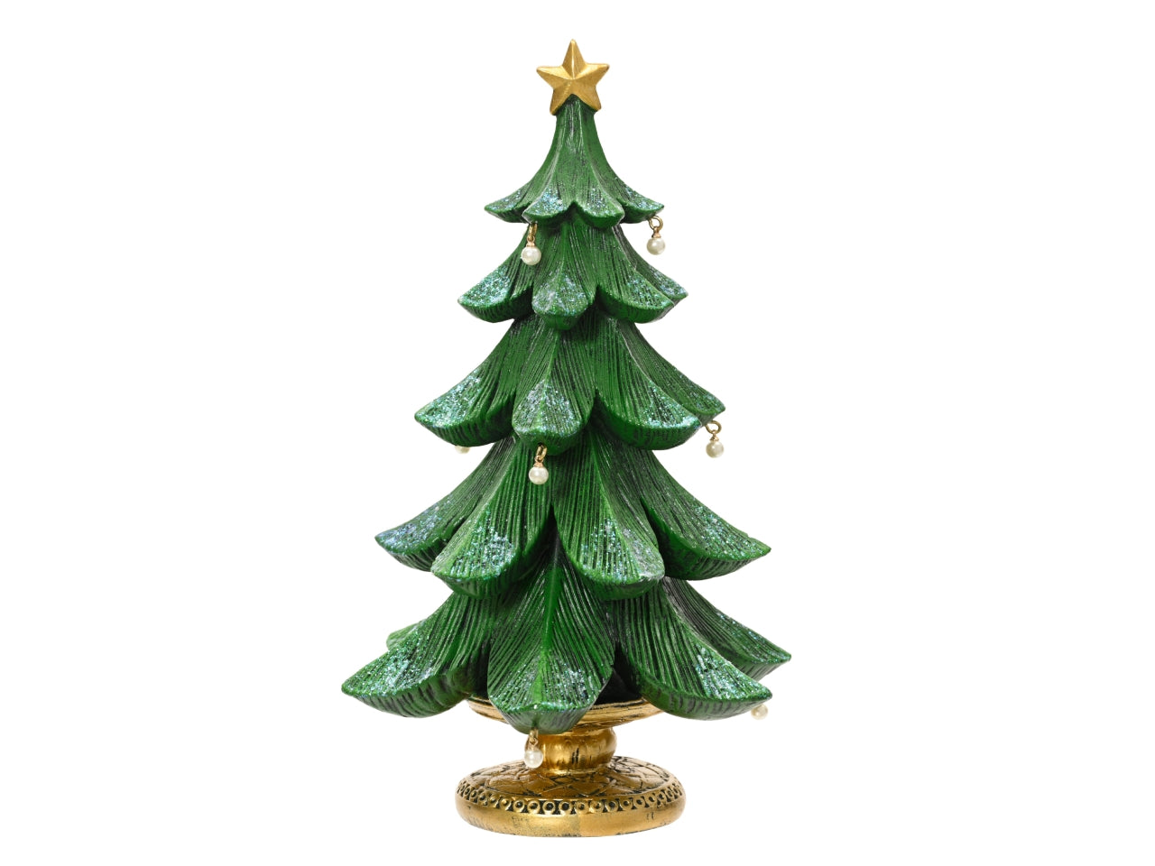 Albero di natale 15,5cm in poliresina con perline verde