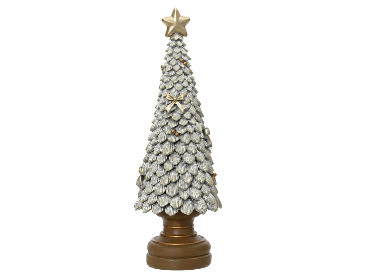 Albero di natale 36cm in poliresina glitterato argento